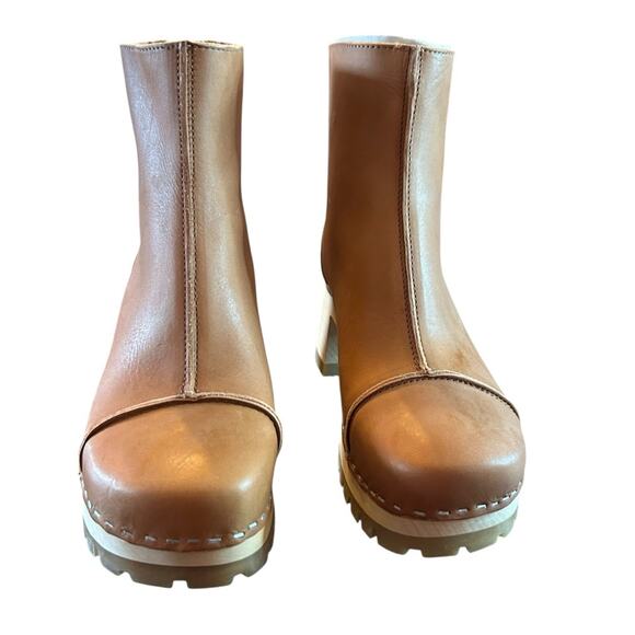 Swedish Hasbeens Stitchy Leather Ankle Boot Wood Clog Midsole NEW EU 36 US 6 - Picture 3 of 10